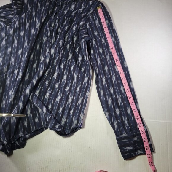 J. Crew Women Cotton Navy & White Ikat Professional Button-Up Shirt Size 8 - Picture 9 of 9